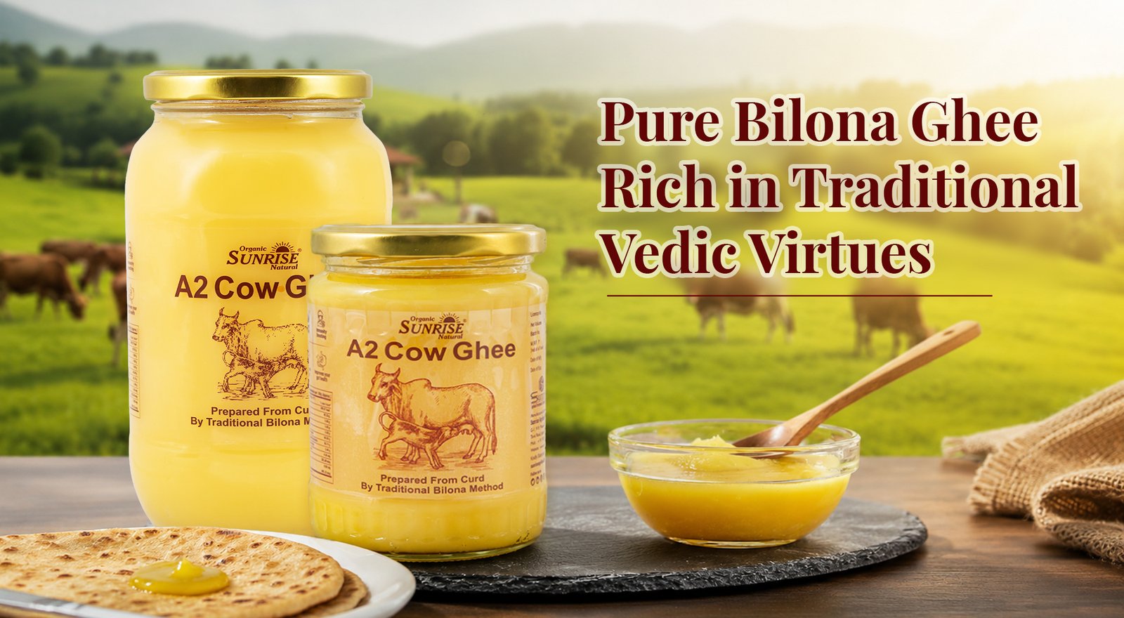 A2 Desi Cow Ghee (Bilona Method) – 100 Pure & Organic | Sunrise Agriland A2 Desi Cow Ghee (Bilona Method) – 100 Pure & Organic | Sunrise Agriland