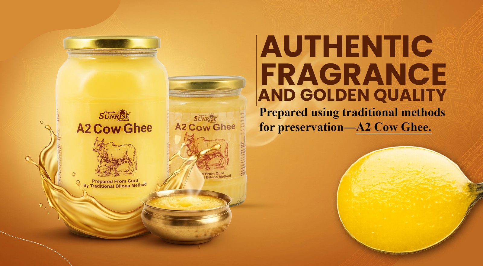 A2 Desi Cow Ghee (Bilona Method) – 100 Pure & Organic | Sunrise Agriland A2 Desi Cow Ghee (Bilona Method) – 100 Pure & Organic | Sunrise Agriland